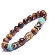 Natural Stone Gold Buddha Head Beaded Yoga Energy Bracelet 7.5inch 19cm Lucky