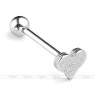 Silver Stainless Steel 14G Bar Heart Lip Labret Tongue Ring Barbell Piercing