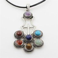 Natural Gemstones Healing Reiki 7 Chakra Moon Cross Charm Beads Pendant Necklace N5