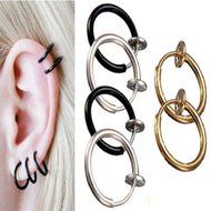 2PCS Punk Unisex Cool Nose Lips Ring Spring Clip On Hoop Earring Piercing Septum N5