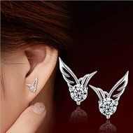 Sweet Earrings Silver Plated Jewelry Angel Wings Crystal Ear Studs As Gift New