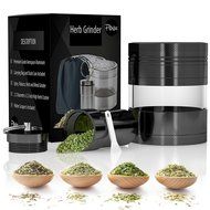 Weed, Herb and Tobacco Grinder - 4 Piece Aluminum Spice Crusher with Carrying Bag &amp; Container - 3.25&rdquo; - Blue -... N12