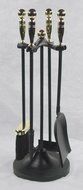 "MINI" Miniature Colonial Fireplace Hearth Woodstove Tool Set with Classic Ball Handles - BRASS on BLACK N3