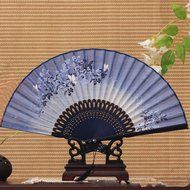 ROSENICE Hand Held Fans Folding Fan Bamboo Hand Fan with Tassel (Blue+Black)