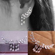 Fashion Women Gold Silver Leaves Tassel Ear Stud Crystal Zircon Earrings Jewelry Gold N5