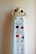 Rose Scarf-Rose Crochet Scarf-Navy White Red Roses With Grey Leaves-Lariat Necklace - Christmas Gift For Her Girlfriend... N5