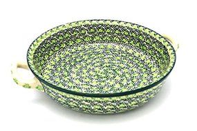 Polish Pottery Baker - Round with Handles - Large - Irish Meadow