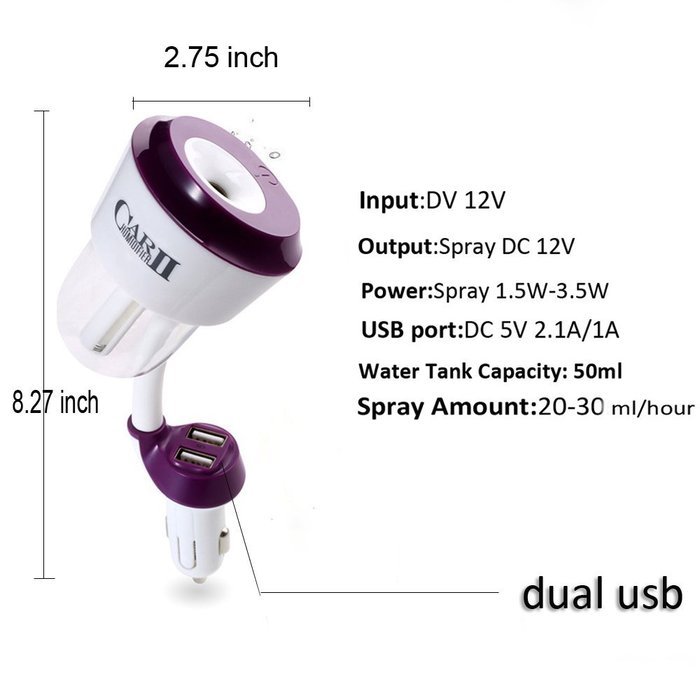 KimKing 2016 New Generation 2 in 1 Car Humidifier+ Dual USB Port Charger Essential Oil Aroma Diffuser 5V2.1A 50ml... N3