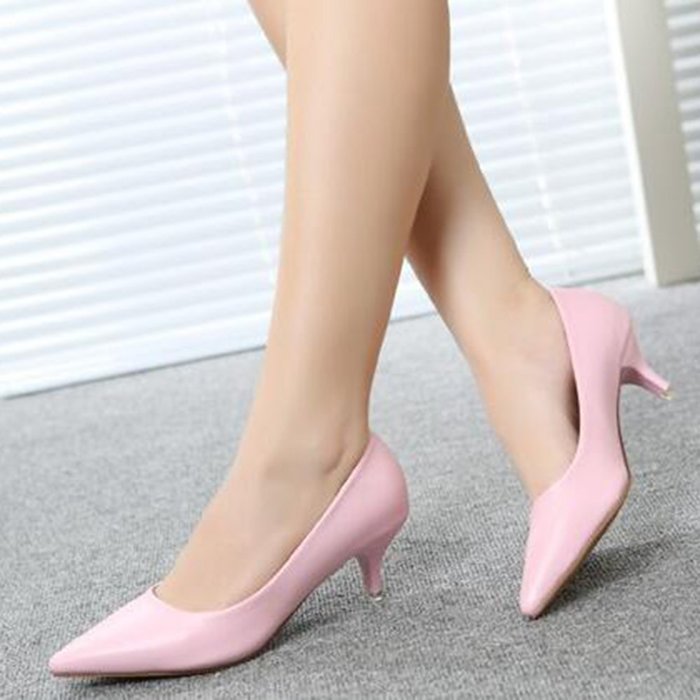 Yaheeda Women's PU Leather Pointed Closed Toe Low Kitten Heel Pumps Work Shoes N7