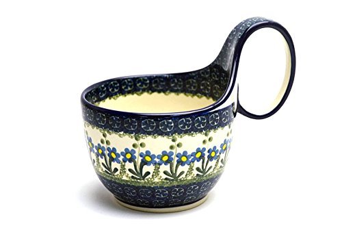 Polish Pottery Loop Handle Bowl - Blue Spring Daisy