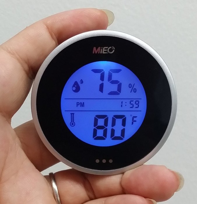 MIEO Round Digital Hygrometer Thermometer for Humidor HH654 with Clock N23