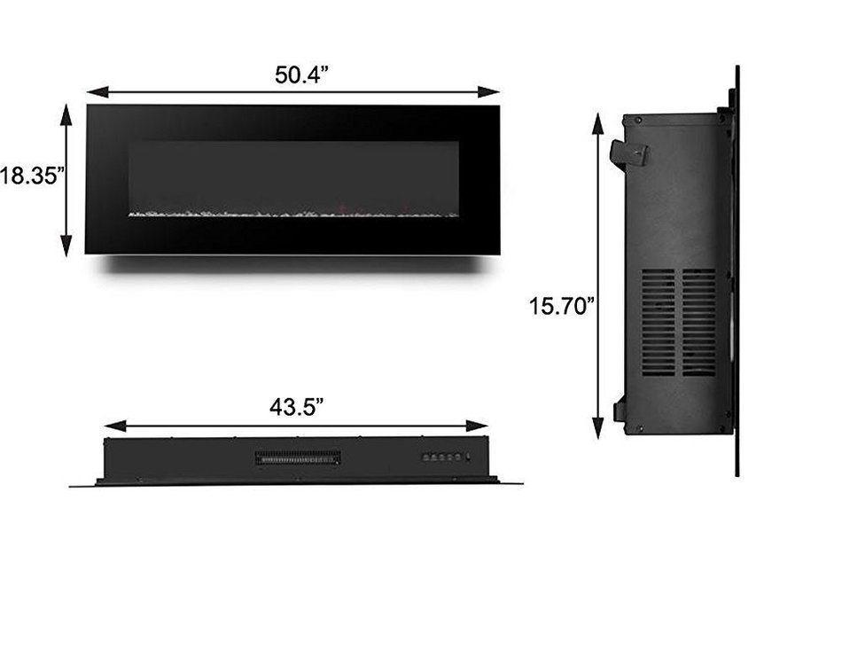 3G Plus 50" Electric Fireplace Wall Mounted Heater Crystal Stone Fuel Effect 3 Changeable Flame Color w/Remote...