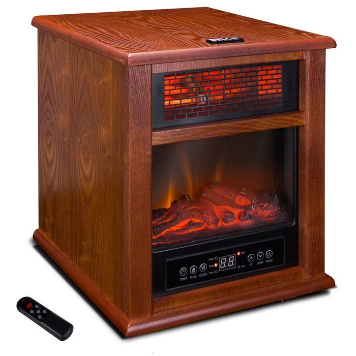 Della Portable Electric 4 Element Infrared Stove Fireplace Wood Freestanding with Wheel, 1500W N5