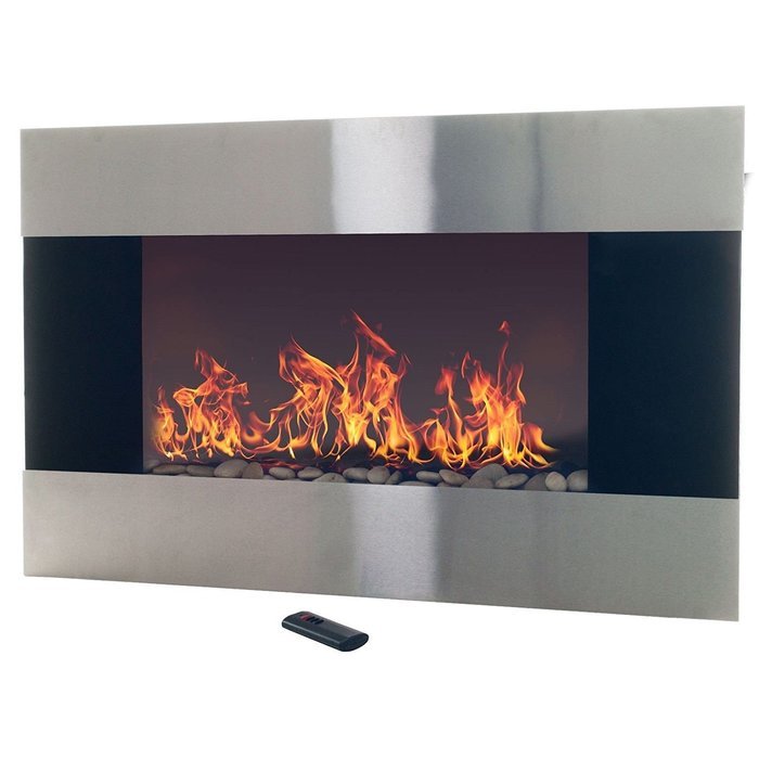 Gracelove Stainless Steel Electric Fireplace with Wall Mount & Remote 35 x 22 1500W N2