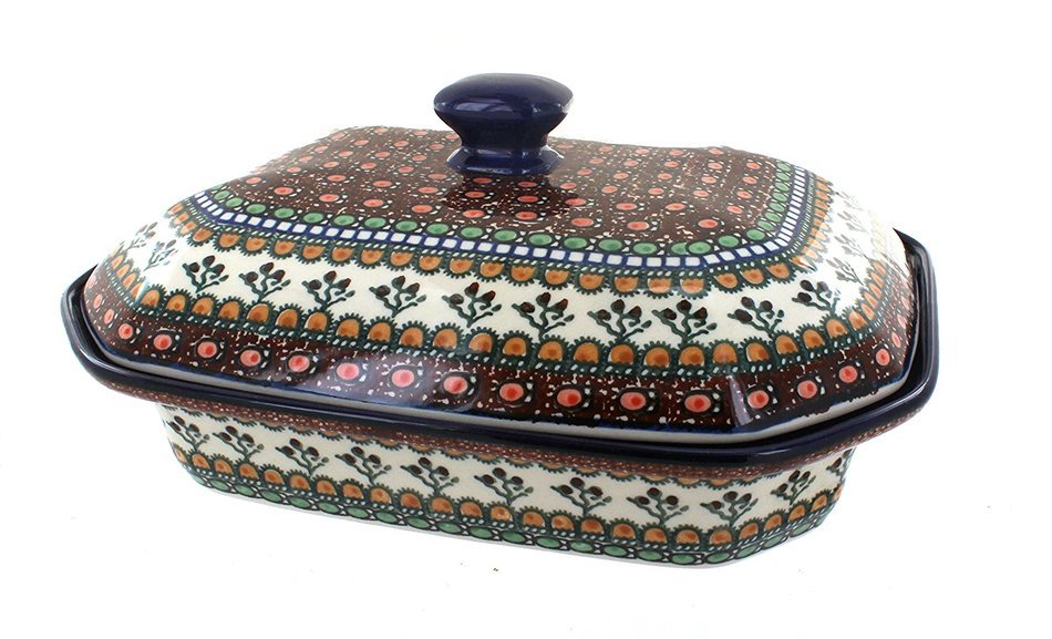Polish Pottery Golden Pastures Large Covered Baking Dish