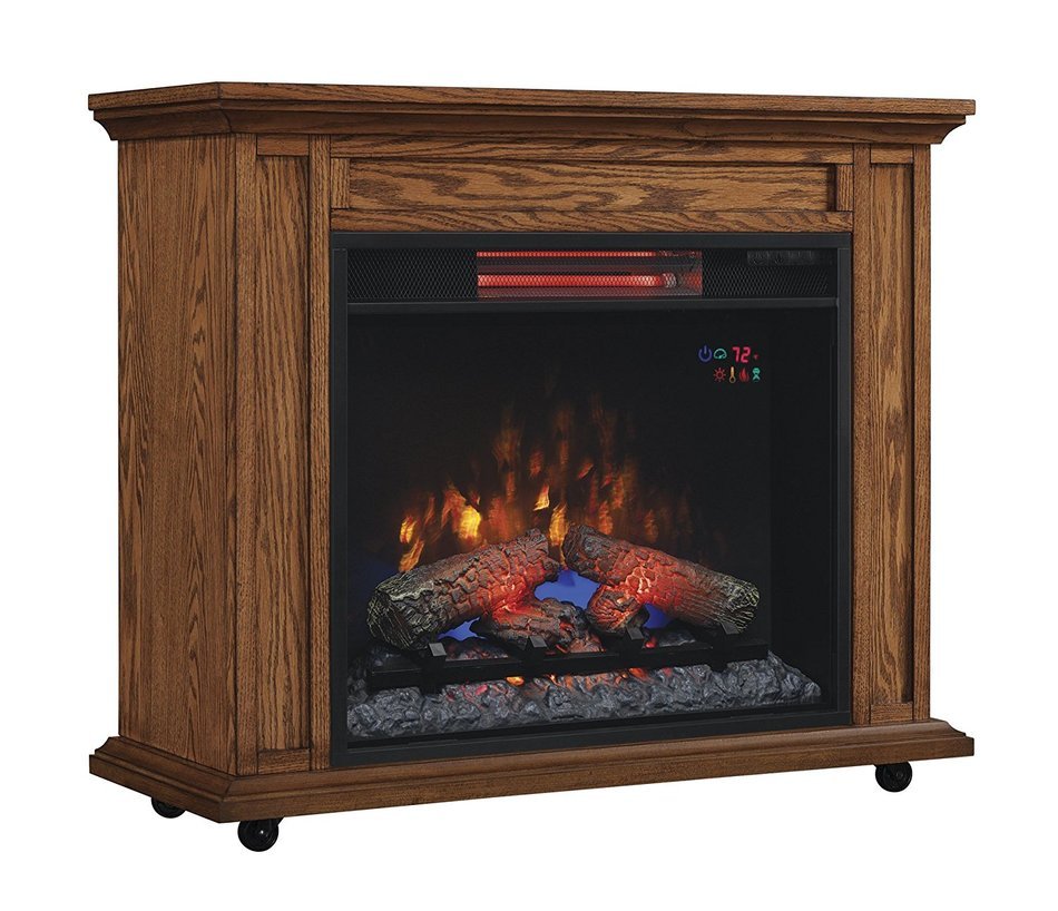ClassicFlame 23IRM1500-O107 Rolling Mantel with Infrared Quartz Fireplace, Premium Oak N2