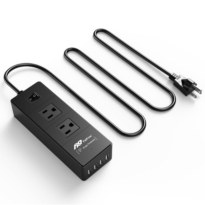 FlePow Portable Power Strip Surge Protector Travel Charger with 2 AC Plugs and 4 USB Charger Ports for iPhone,...