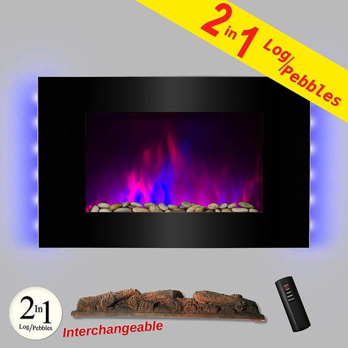 AKDY&reg; 36" LED Wall Mount Electric Fireplace Modern Space Heater Flat Tempered Glass w/Remote Control N2