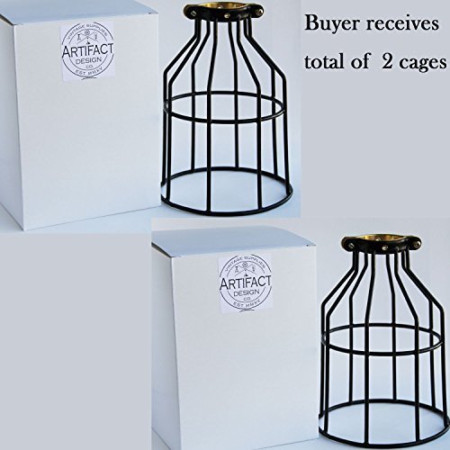 Set of 2 Industrial Vintage Style Top Black Light Cage for Pendant Light Lamps by ArtifactDesign