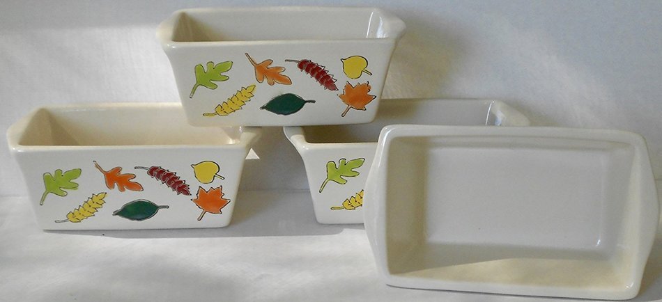 Stoneware Mini Loaf Pans - 4 Pans (Autumn Harvest Theme) (Autumn Leaves)