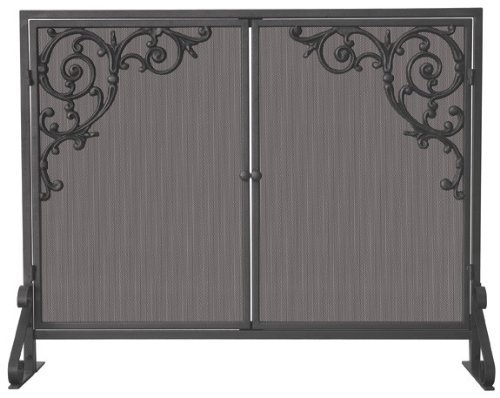 Uniflame, S-1471, Single Panel Olde World Iron Finish Screen with Doors and Cast Scrolls