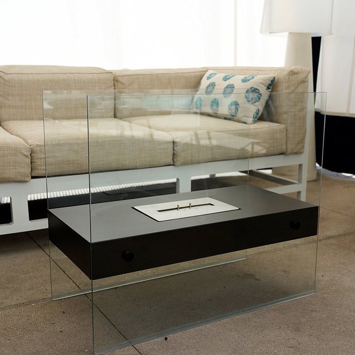 Chic Fireplaces Boston Black Luxury Large Size Free Standing Modern Bio-Ethanol Fireplace Tempered Glass and Stainless... N3