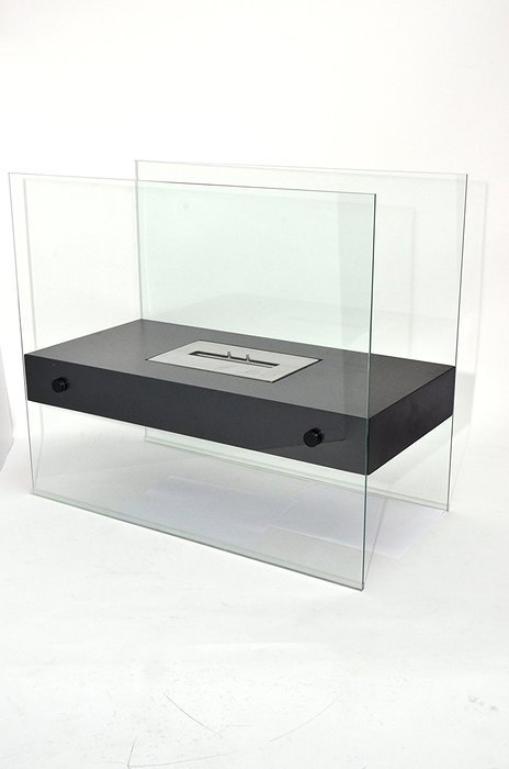 Chic Fireplaces Boston Black Luxury Large Size Free Standing Modern Bio-Ethanol Fireplace Tempered Glass and Stainless... N4