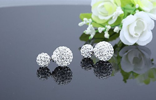Fashion Womens 925 sterling Silver Double Crystal Ball Ear Stud Earrings Jewelry N5