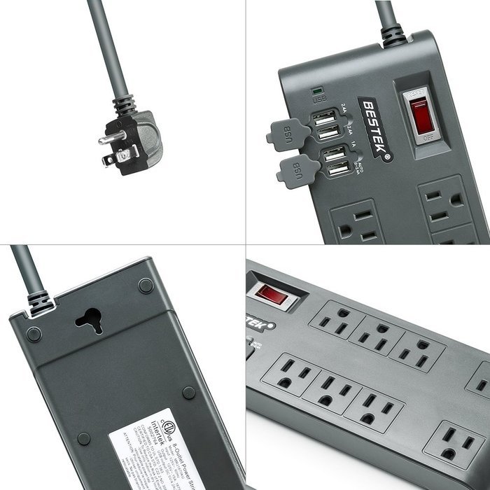 BESTEK 8-Outlet Surge Protector Power Strip 6-Foot Cord with 5.2A 4-Port USB Ports, ETL Listed N5