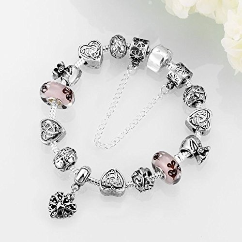 Women 925 Sterling Silver Plated Crystal Love Heart Flower Bracelet Jewelry N7