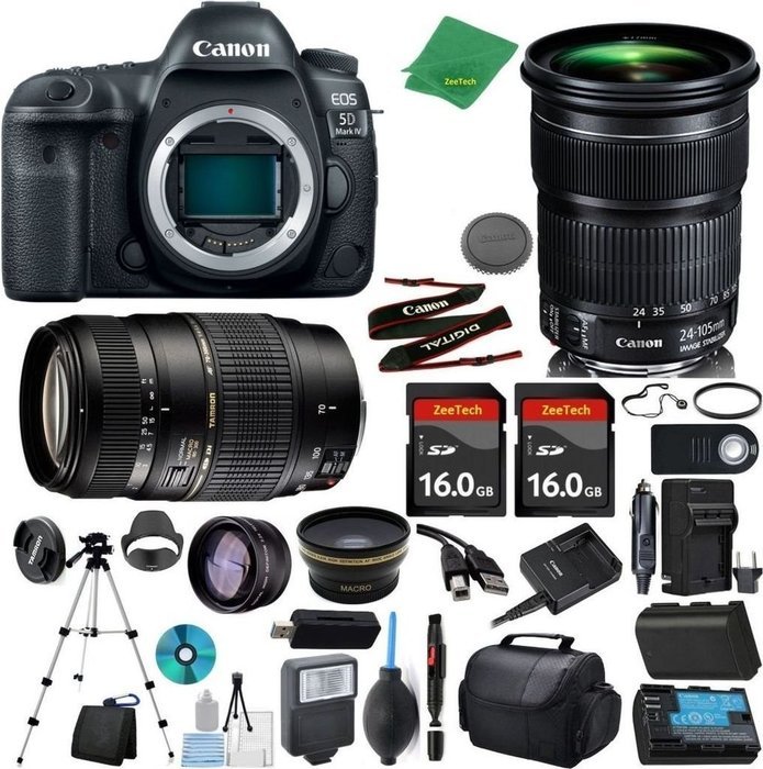 Canon EOS 5D Mark IV Camera + 24-105mm STM + Tamron 70-300mm AF + 2pcs 16GB Memory + Case + Reader + Tripod +...