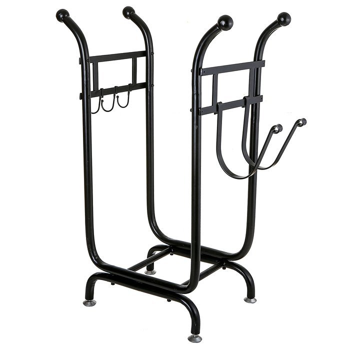 MyGift Firewood Rack, Log Holder with Starter Wood Storage & Tool Hooks, Black