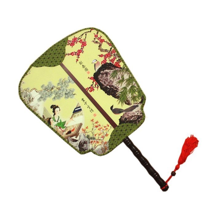 Elegant Silk Fabric Hand Fan Chinese Fan Print Decor Wood Handle, F