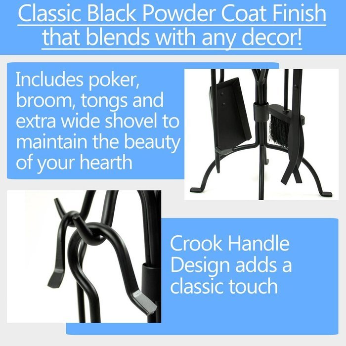 WoodEze FT3501A 5 Piece Black Spiral Design Fireplace Tool Set N3