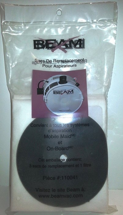 (Ship from USA) 3 pk GENUINE BEAM Vacuum Bags + 1 Filter for ON-BOARD VACS, Part 110041