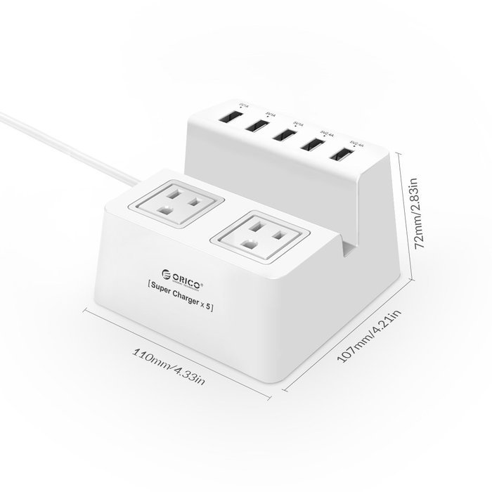 ORICO Charging Stand Surge Protector with 5 USB Ports and 2 AC Outlets Built in 5 Feet Cord Power Strip N3