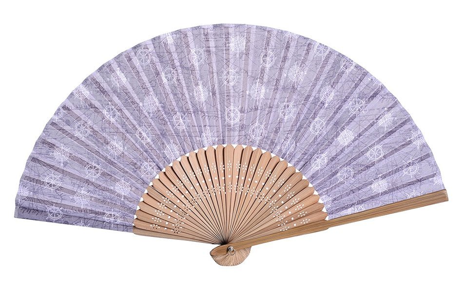 Salutto Hand Fan with Beautiful Fabric Printed (Grey Totem) N17