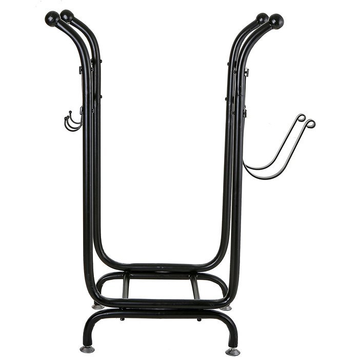 MyGift Firewood Rack, Log Holder with Starter Wood Storage & Tool Hooks, Black N4