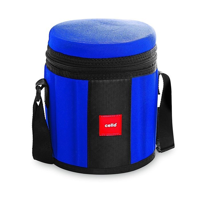 Cello Kingston 4 Stainless Steel Containers Insulated Tiffin Lunch Box with 2 Spoons & Plastic Container, Blue