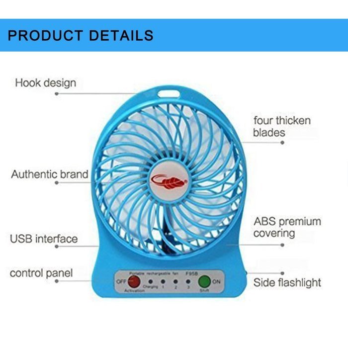 USB Mini Fan, Gongtian TM Portable 4 Inch USB Fan Powered by Rechargeable Battery with 3-Level Speed for Outdoor... N5