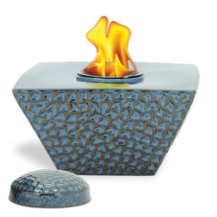 Pacific Decor 56281 Tapered Glazed Ceramic Flame Pot with Lid, 6.5 by 6.5 by 8-Inch, Blue