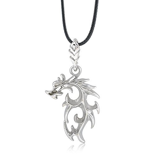 New Silver Stainless Steel Dragon Pendant Men Necklace With Leather Chain