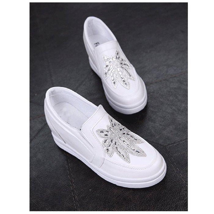 Spritech(TM) Women Girl Summer PU Leather Round Toe Crystal Design Platform Wedges Casual Shoes 37 Blue N5