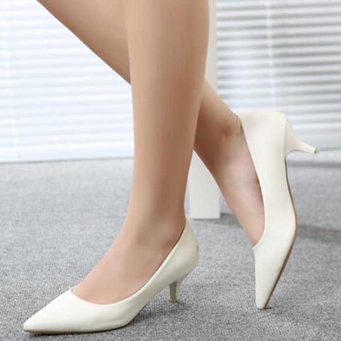 Yaheeda Women's PU Leather Pointed Closed Toe Low Kitten Heel Pumps Work Shoes N24