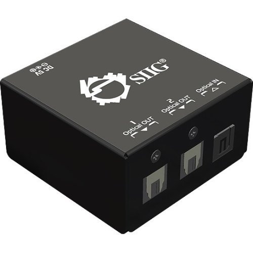 SIIG (CE-TS0011-S1) 1x2 S/PDIF TOSLINK Digital Audio Splitter 1 Input to 2 Outputs Built-In Amplifier2-Channel...