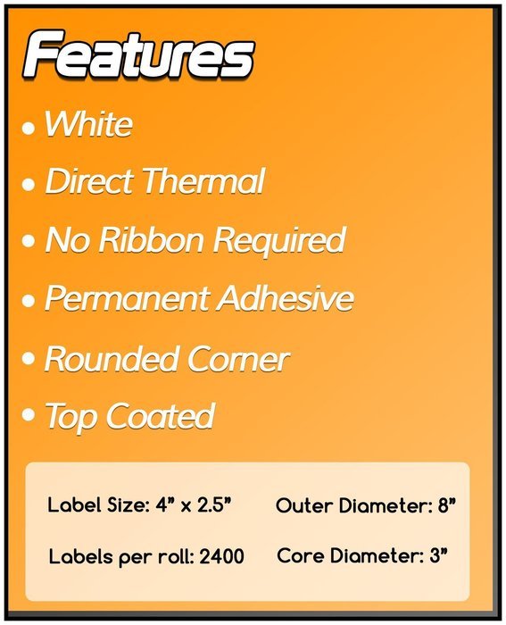 3 Inch Core - 4 x 2.5 Zebra Compatible Direct Thermal Labels 2 Rolls for Zebra Industrial Printer S4M Z4M 105SE...