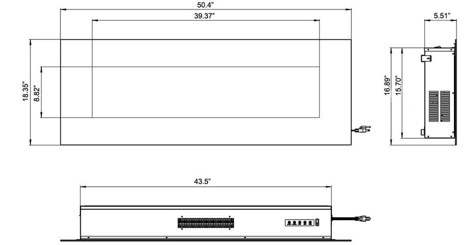 3G Plus 50" Electric Fireplace Wall Mounted Heater Crystal Stone Fuel Effect 3 Changeable Flame Color w/Remote... N5