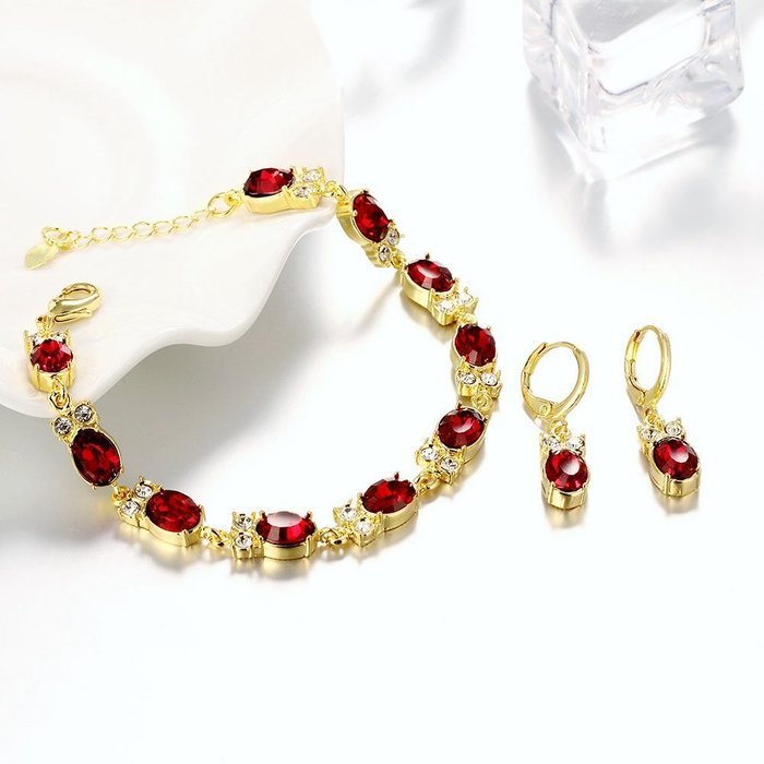 Yaheeda Owl Golden Cubic Zirconia Platinum Plated Wedding Bracelet Earrings Set for Brides or Bridesmaids N3