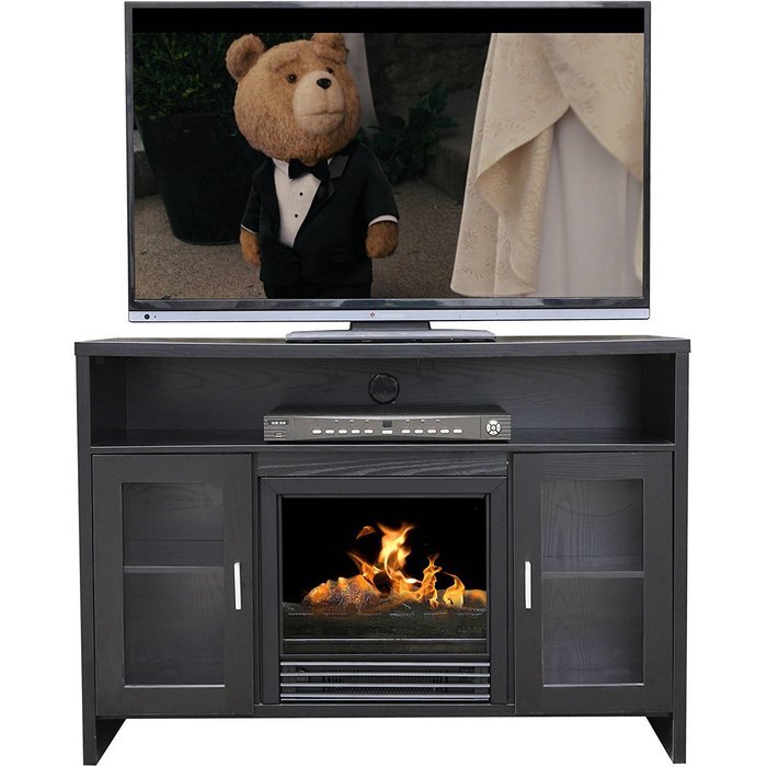Decor Flame 42" Mantel Hudson Fireplace Media Console For TV's Up To 50"; Black Finish N3