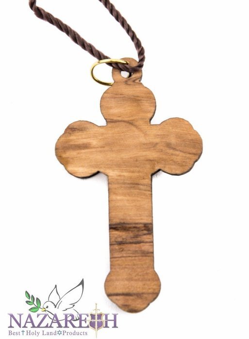 Genuine Olive Wood Cross Silver Plated Crucifix on Thread Handmade Holy Land N2